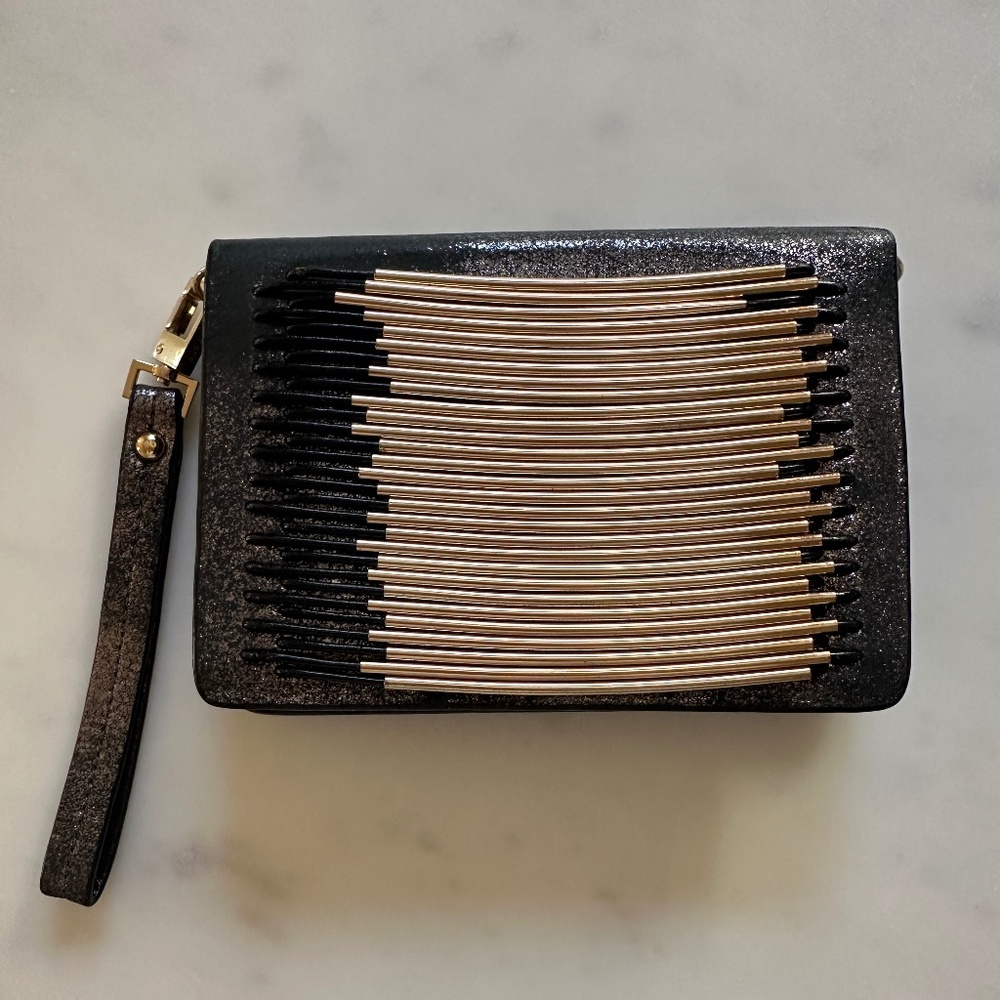 Herve Leger Black and Gold Leather Clutch